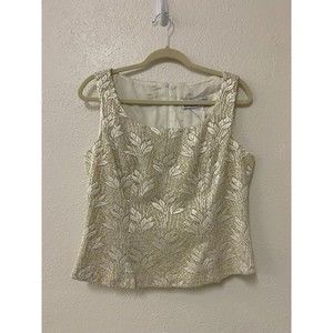 VINTAGE JESSICA HOWARD boho indie y2k white floral glitter sleeveless top 12